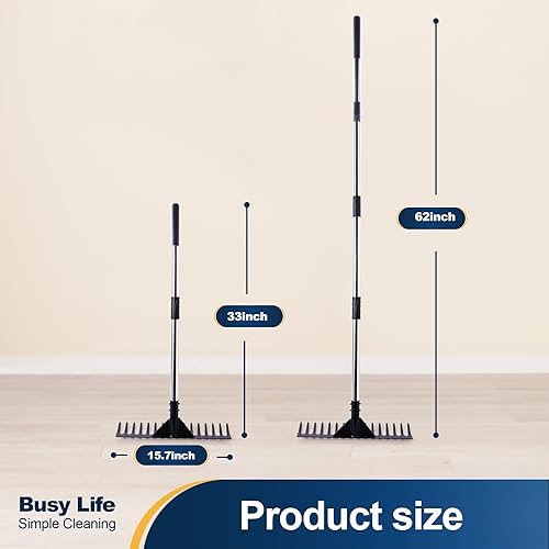 Miniatura 5 de Yocada Rastrillo de paja de acero de 15.7 pulgadas, rastrillo de paja para césped resistente, herramienta de aseo para jardín, patio, aflojamiento