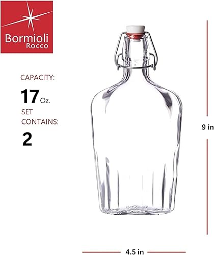 Miniatura 2 de Bormioli Rocco vidrio Fiaschetta, Matraz de bolsillo, 17 onzas., juego de 2, Transparente, 2