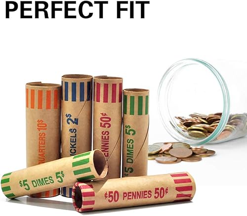 Miniatura 5 de 100 rollos surtidos de envoltorios de monedas preformados resistentes  cuartos, centavos, níquel y monedas de diez centavos (total de 100 piezas)