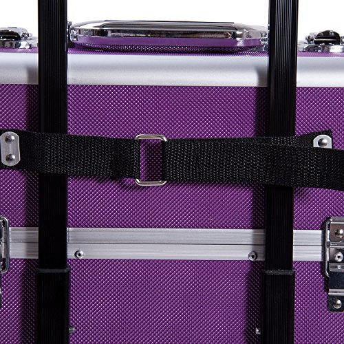 Ollieroo 4 in 1 Aluminum Rolling Cosmetic Makeup Train Cases Trolley Professional Artist Train Case Organizer Box Lift Handle Lock 2 wheel 2 Keys Each Layer Total 8 Keys Purple - Thumbnail 4