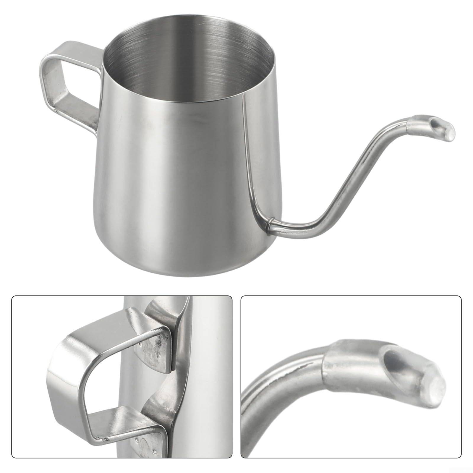 Hervidor de acero inoxidable 304 con cuello de cisne para café de goteo a mano, perfecto para uso doméstico y exterior (plateado, 250 ml)