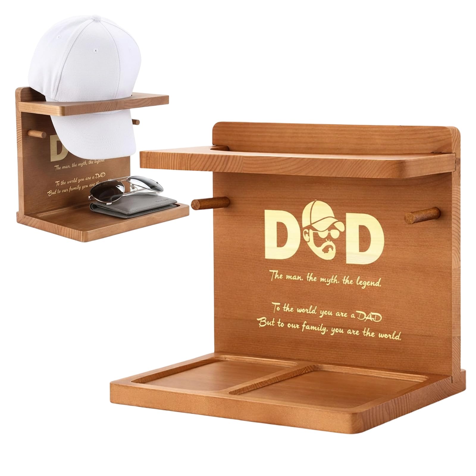RenSton Fathers Day Gift, Personalised Fathers Day Gift, Wooden Hat Stand Presents for Dad, Daddy Racks Baseball Caps,Hat Storage Home Office Desk Organise