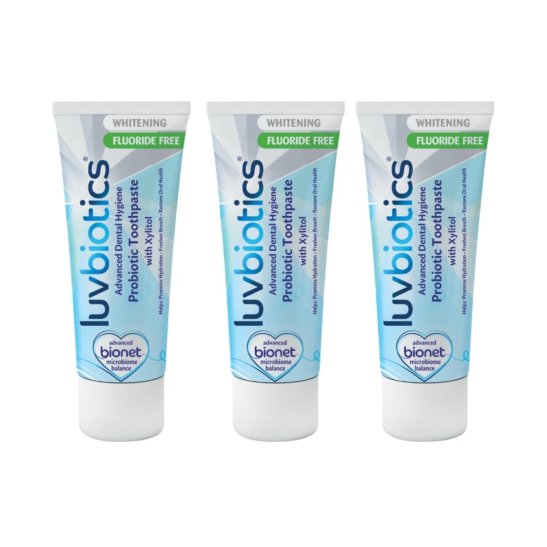Luv Biotics Fluoride Free Whitening Toothpaste with Oral Probiotics, Xylitol & Aloe Vera - 3 x 75ml