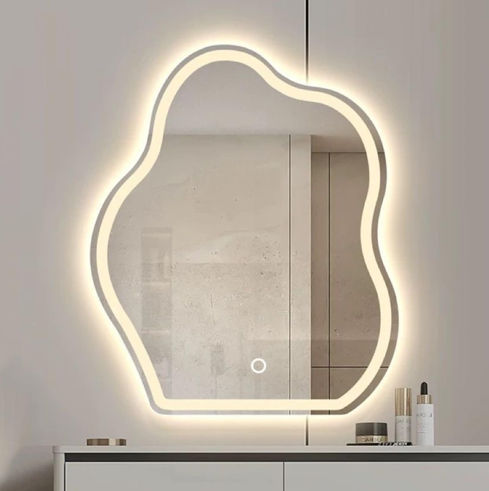 WJFTODAY Dimmable Anti-Fog LED Bathroom Mirror, Modern Vanity Wall Mirror with IP44 Waterproof Frontlight, Ideal for Home & Hotel Decor