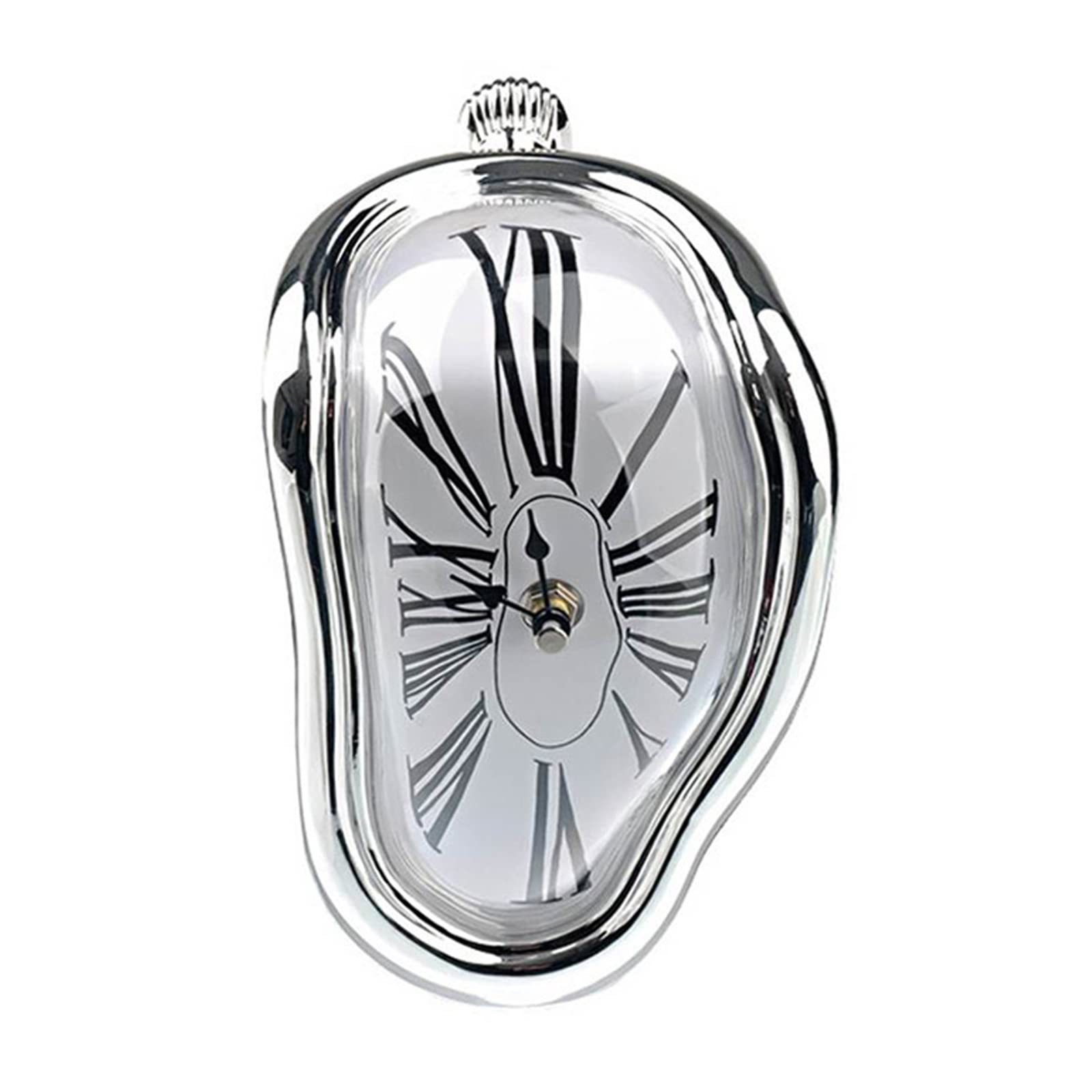 Creative Melting Clock, Wall Clock Decorative Salvador Dali Watch Melted Clock for Home Office Shelf Desk Table Decoration Funny Creative Gift (Sliver)