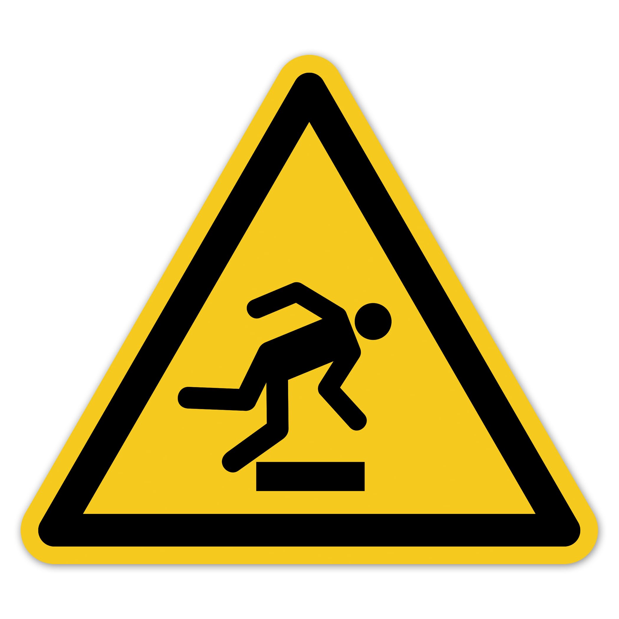 Señal de advertencia de peligro de tropiezos, símbolo de advertencia según DIN EN ISO 7010 W007 – Adhesivo de advertencia autoadhesivo para industria, operación, almacén, construcción