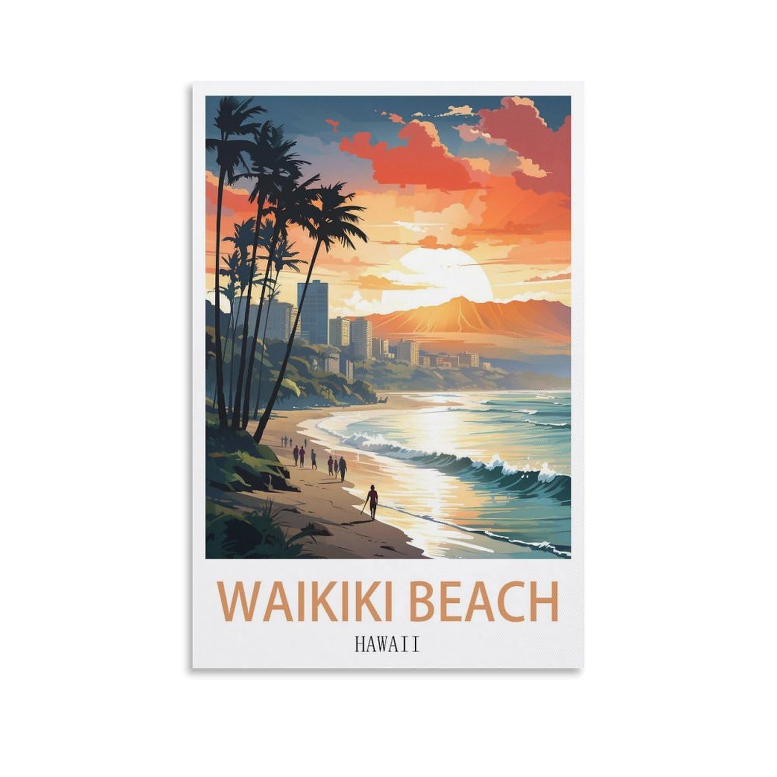 EZMLFA 5D Diamond Painting Kits for Adults,Waikiki Beach Hawaii Diamond Art Kits for Beginners,Full Drill Diamonds Gem Art for Home Wall Decor Gift 40x50cm