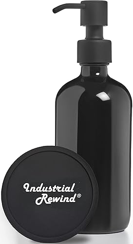 Miniatura 10 de Dispensador de jabón negro, dispensador de jabón de vidrio de 7.7fl oz con bomba de metal y posavasos antideslizante, botella de vidrio de media