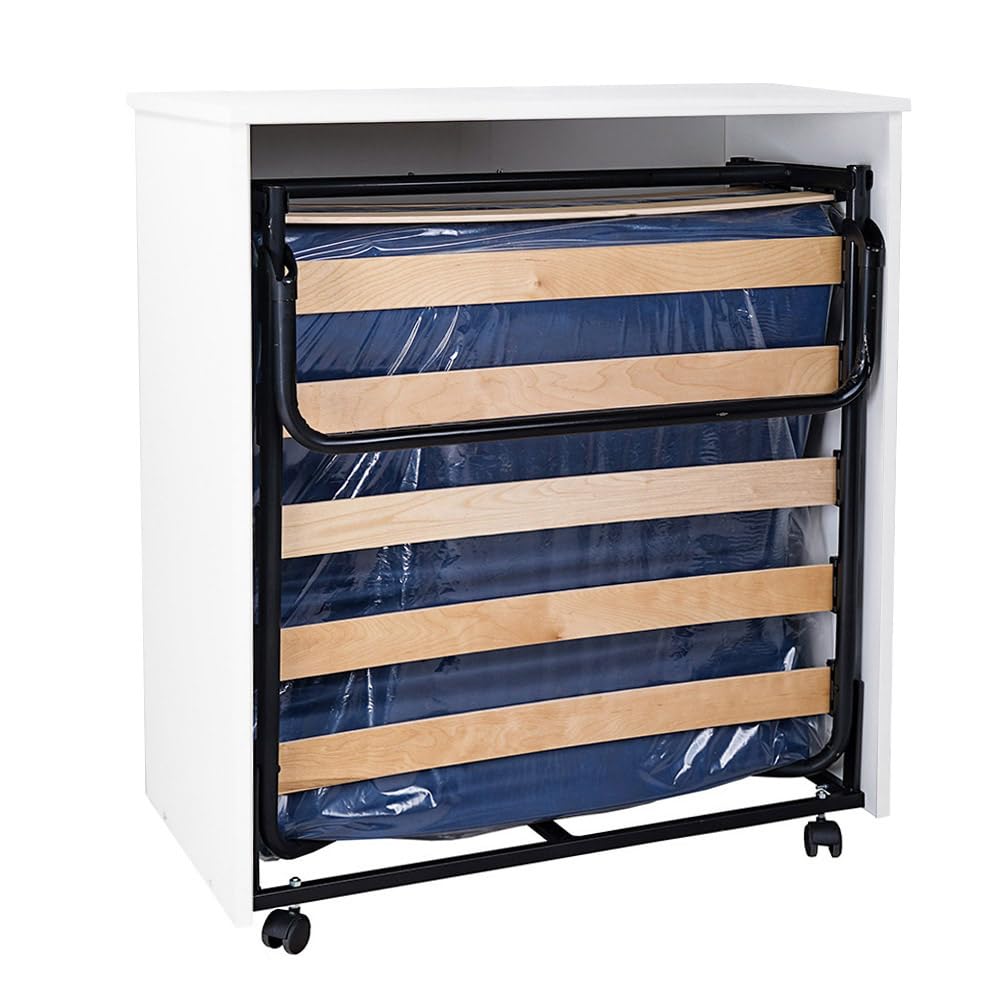 LIBEROSHOPPING.eu - LA TUA CASA IN UN CLIK Letto a scomparsa estraibile salvaspazio con ruote materasso 80x180 (Bianco)