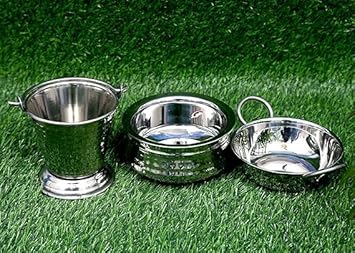tainless Steel Hammered/Mathaar Hotel Dish Serveware Set of Hammered/Mathaar [ Handi (500ml), Kadhai (300ml), Balti (300ml)