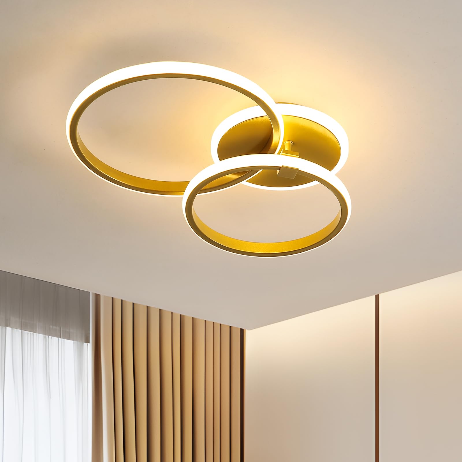 Pheashine Lampara de Techo LED, 42W Plafon Led Techo Moderna Redonda 3000K Blanco Cálido, Lampara LED Techo Dorado para Salón Dormitorio Cocina Comedor