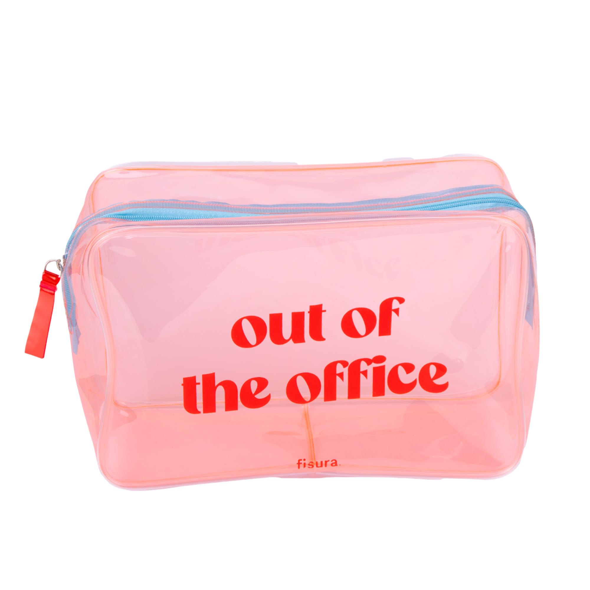 Fisura – Beauty case trasparente "out of the Office" rosa. Beauty case da viaggio grande da 3 litri per vacanze o vacanze. Beauty case da spiaggia trasparente.