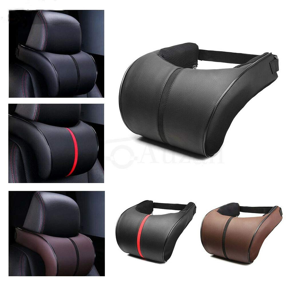 Coussin Appuie-Tête Voiture En Cuir PU Souple + Mousse Mémoire De Forme – Soutien Cervical Ergonomique Noir