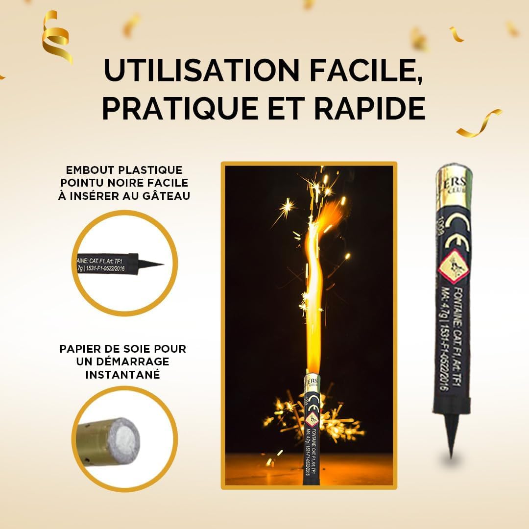 Bougies Fontaine Artifice Pour Gâteau - 4 Pièces Durée 60s Catégorie F1 - Décoration Anniversaire/Mariage