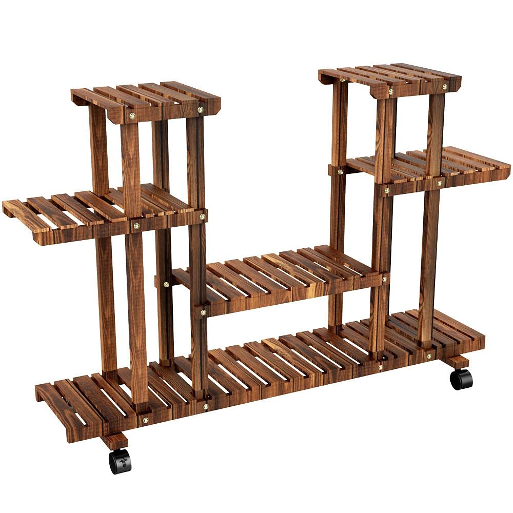 Buy Yaheetech Tiered Rolling Plant Stand Indoor/Outdoor Wooden Flower