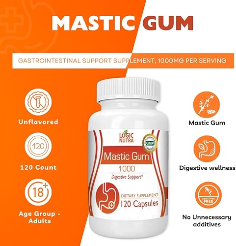 Miniatura 4 de Cápsulas de goma mastica - Suplemento natural de apoyo gastrointestinal, 1000 mg por porción - 120 cápsulas (2 botellas)