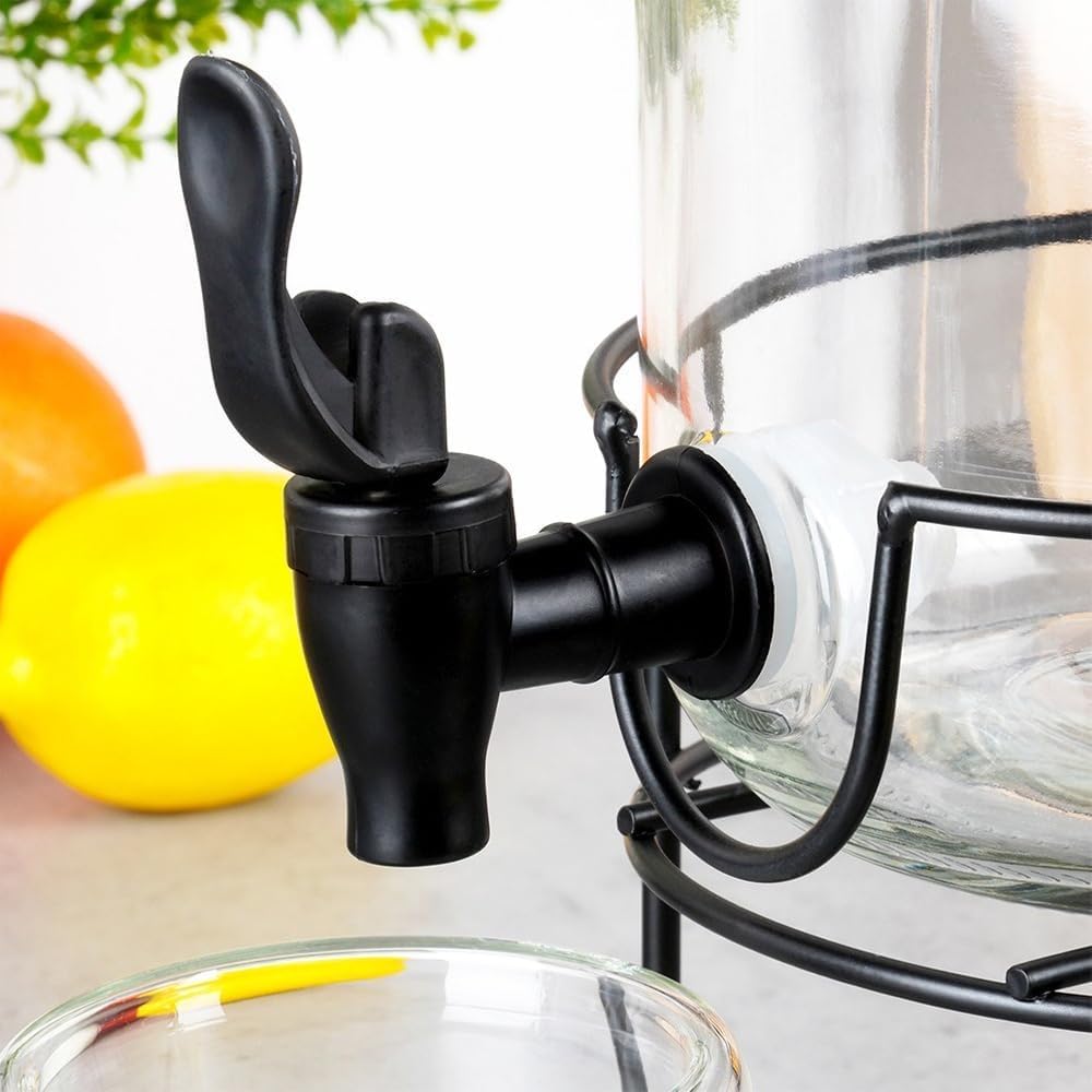 Dispenser di vetro con rubinetto e supporto nero per rubinetto, 3 l