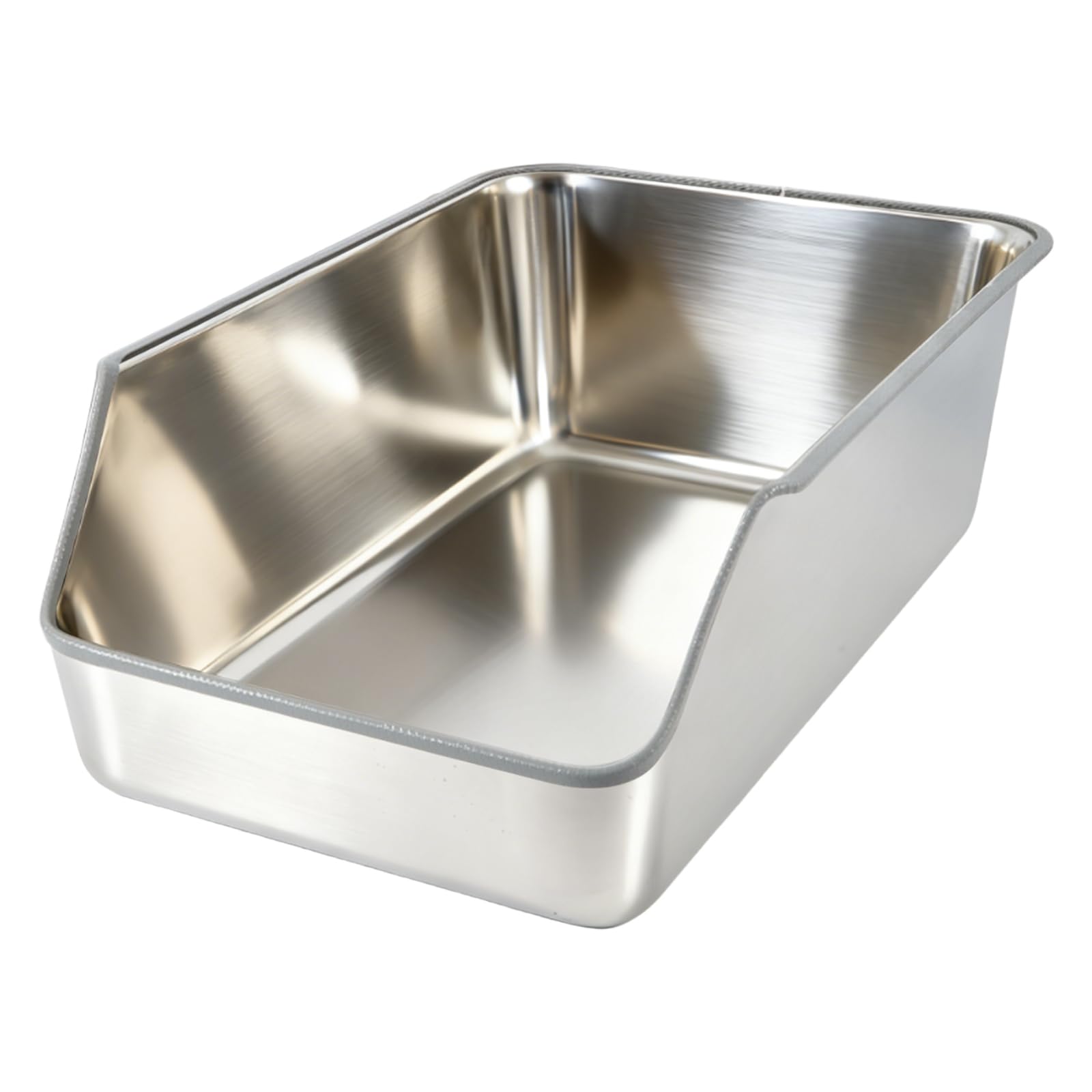 Stainless Steel Cat Litter Box with High Sides,Jumbo XL Extra Large Metal Kitty Litter Pan,Low Entry Cat Box for Indoor Kittens & Big Cats,Non Sticky,Non-Slip Bottom,Easy to Clean (L)
