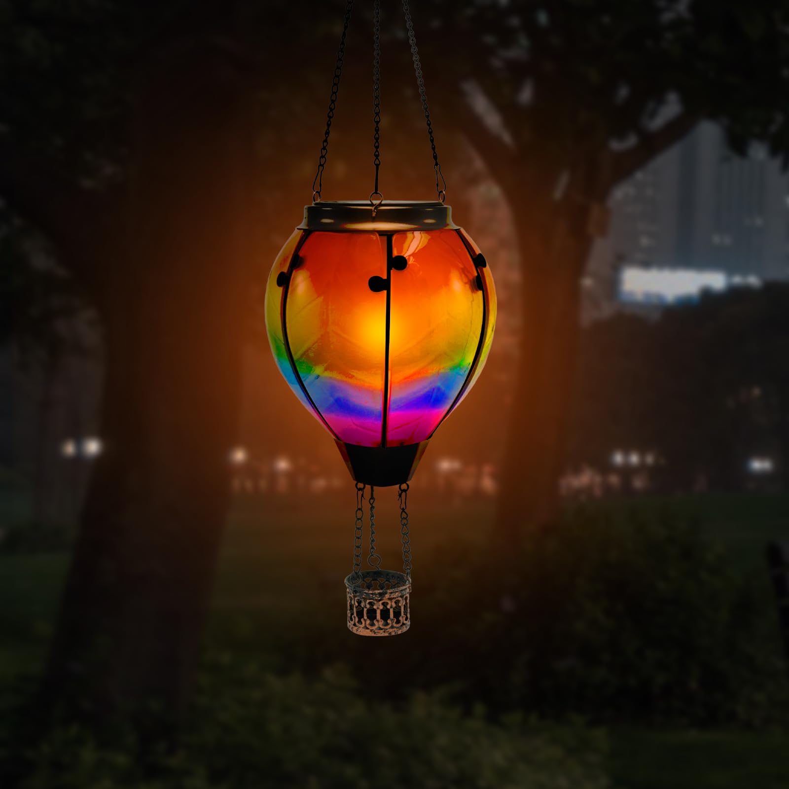 DJAPWPX - Solar hot air balloon lantern with flickering flame effect, hot air balloon, waterproof glass colorful lantern, hot air balloon lantern with hook