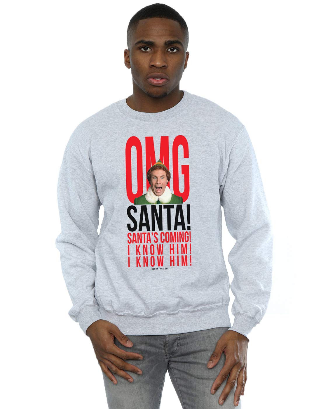 Elf Men's OMG Santa I Know Him Sweatshirt Sport Grey Large