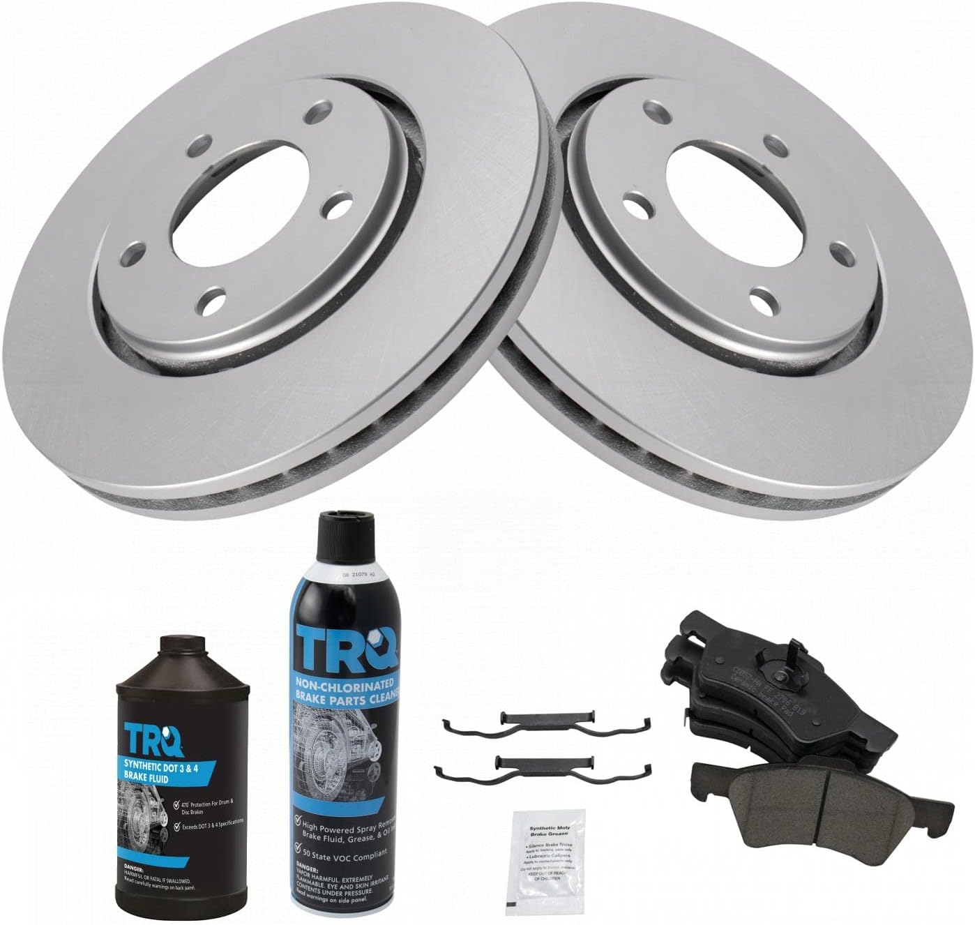 TRQ Front Brake Pad & Rotor Kit Brake Chemical Kit Brake Pads Brake Rotor Ceramic Premium G-Coated Compatible with 2003-2004 Dodge Caravan 2004-2004 Chrysler Town & Country