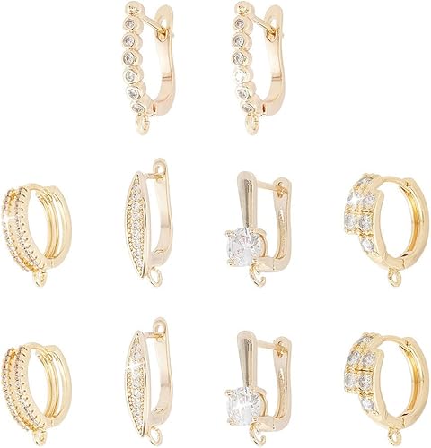 Miniatura 7 de Pendientes de aro Huggie de latón, Plástico Vidrio Metal Gema Plástico circón Vidrio Metal Piedra preciosa Circonita cúbica Latón