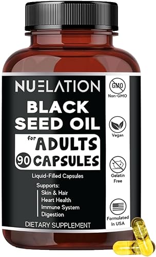 NUELATION Cápsulas de aceite de semilla negra prensada en frío de 1000 mg, 45 porciones, vegano, sin OMG, sin gluten, sin gelatina y aceite de