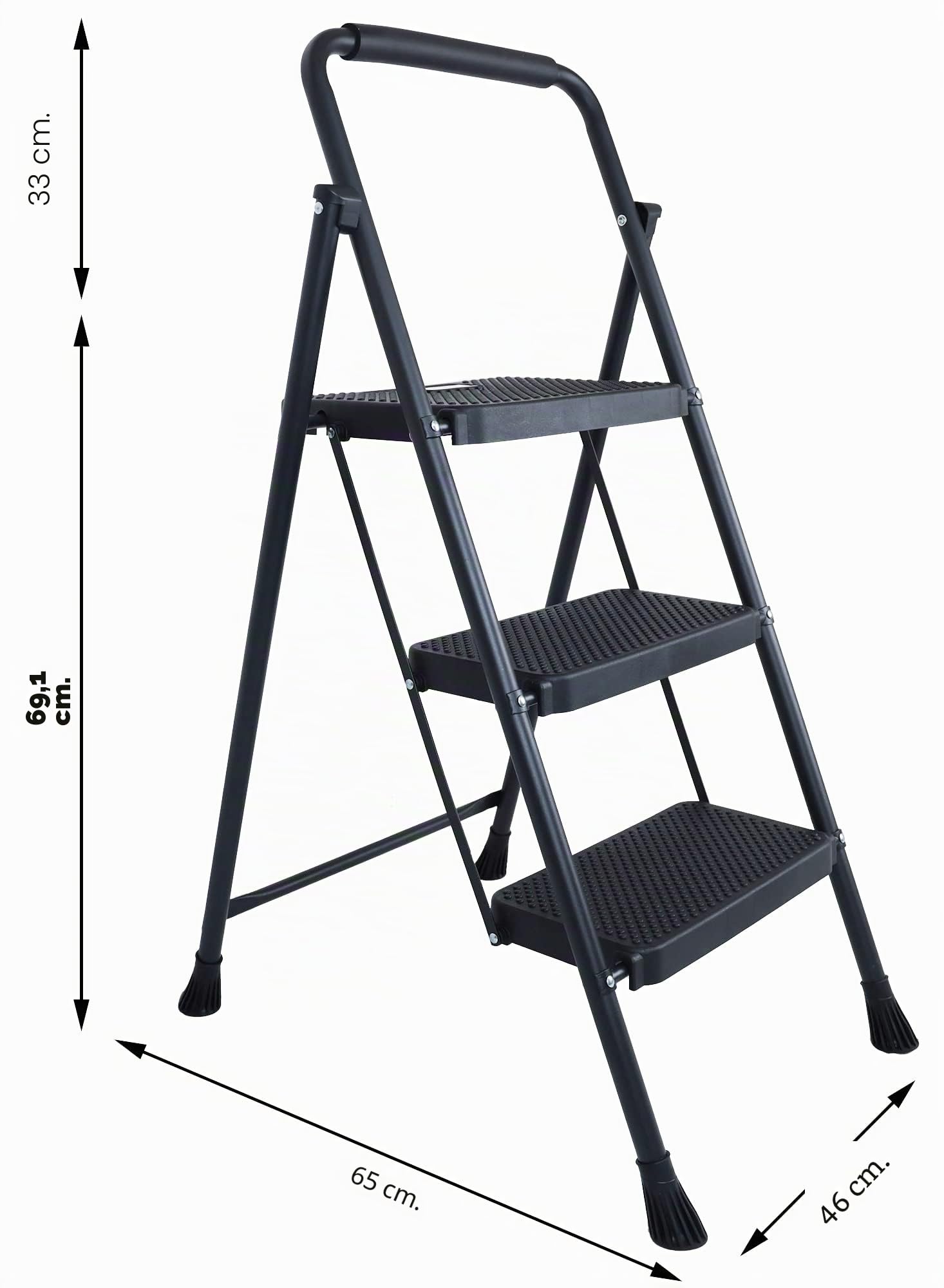 Elevon Taburete Plegable con Pedal Antideslizante Ancho, Escalera de Acero Resistente de 3 escalones