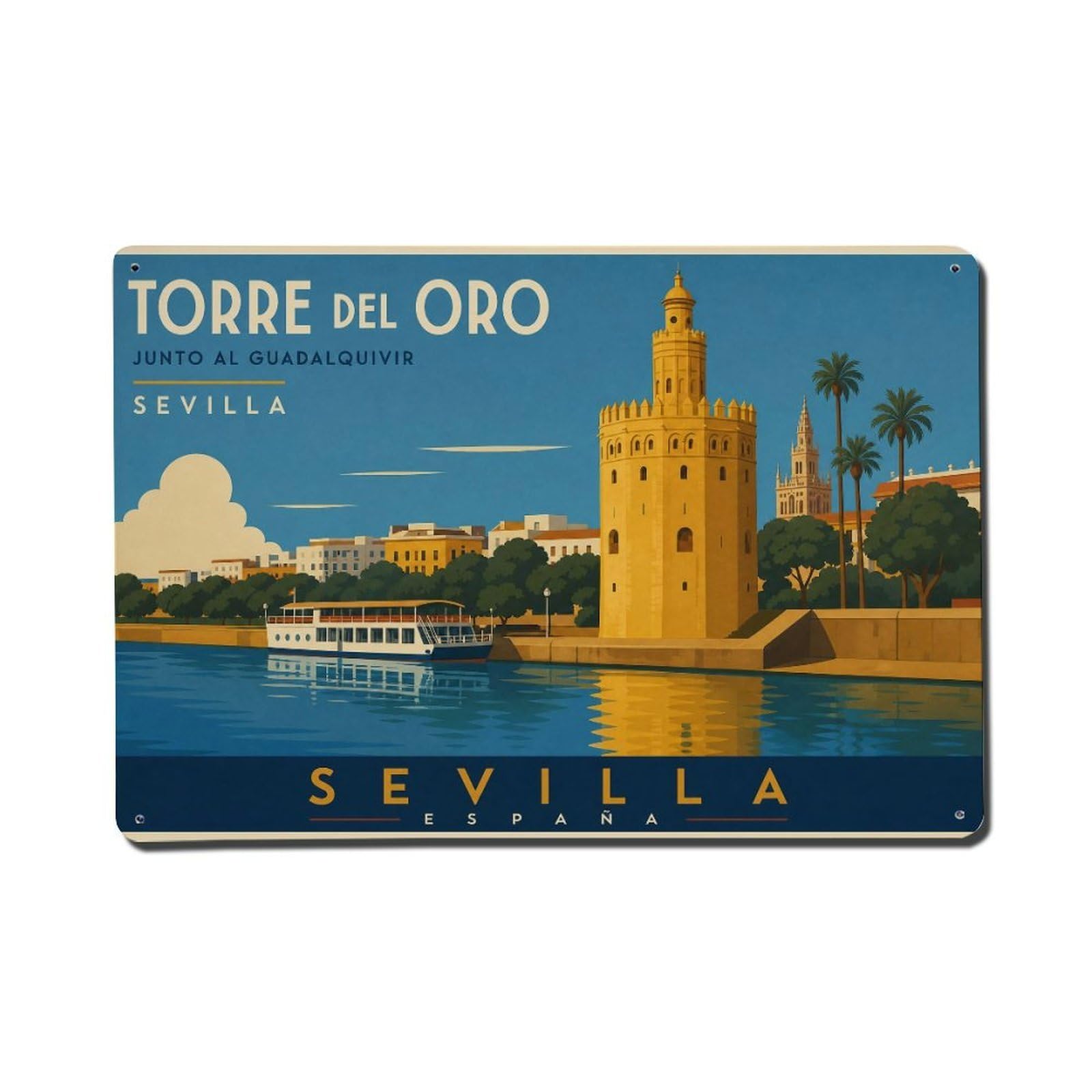 Yrnq 08X12inch Vintage Style Vintage Torre Oro Golden Tower Guadalquivir River Spain Metal Tin Sign