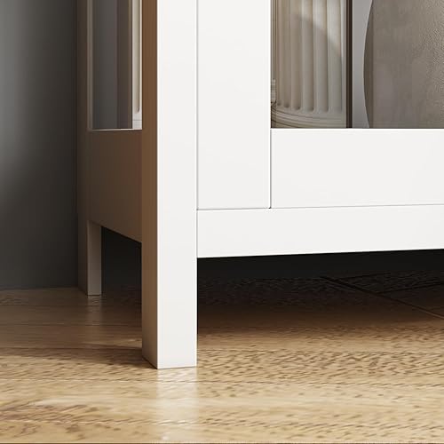 Miniatura 7 de Hitow Estantería alta con puertas acrílicas, estante de 3 niveles, estantería de madera con pie de metal, armario de almacenamiento para oficina en
