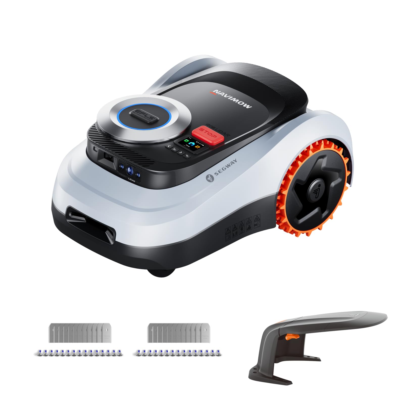 Segway Navimow i208 LiDAR mit Garage M + 2 Sätze Klingen, Mähroboter ohne Begrenzungskabel für 800 m², bis 45% Steigung, Solid-State LiDAR + Vision, Auto-Kartierung, Ohne Antenne, Integriertes 4G