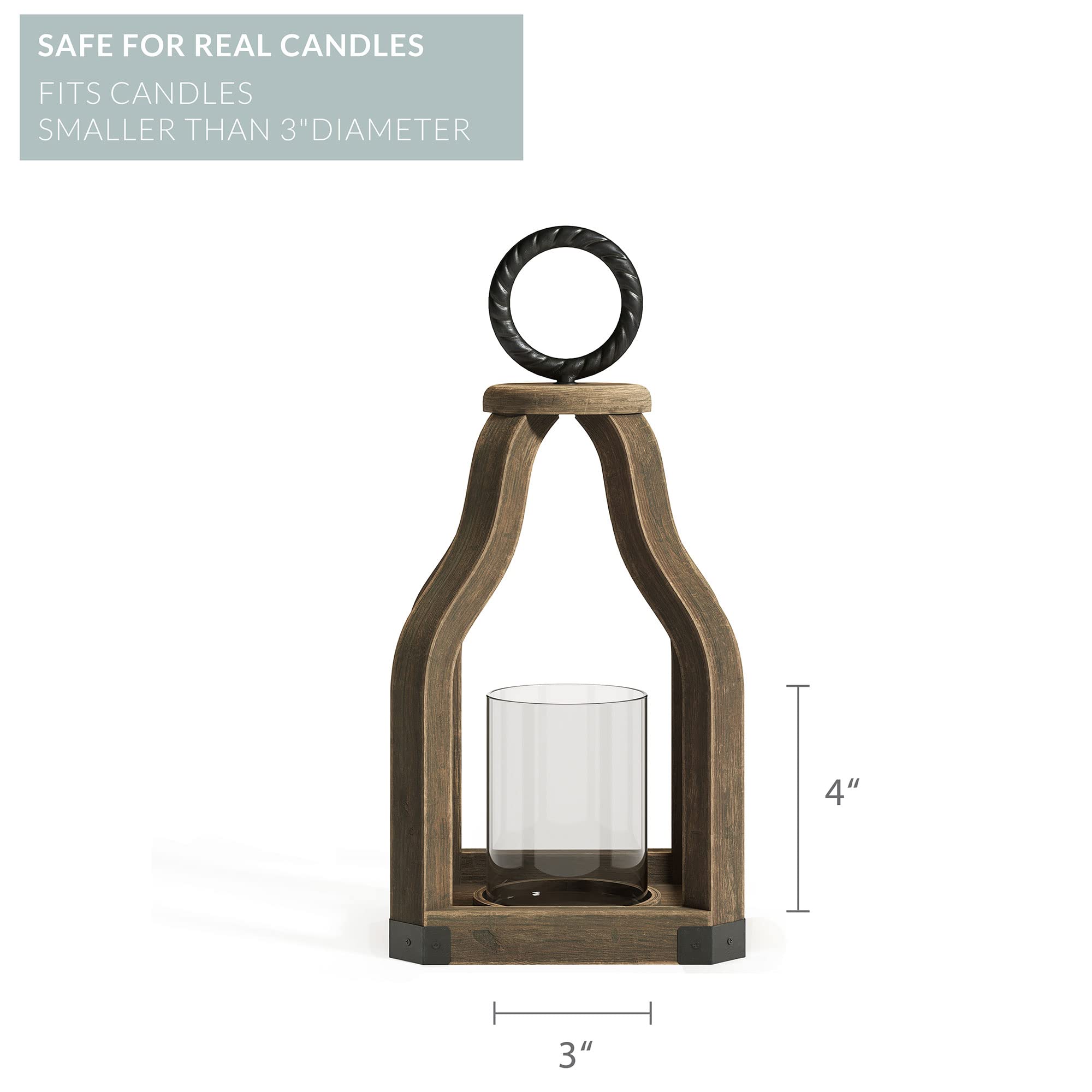Barnyard Designs Wood Lantern Decor, Rustic Decor Candle Lantern, Outdoor Lanterns Farmhouse Candle Holder, Decorative Lanterns for Wedding, Farmhouse Table Decor, Small 6.75" x 13", Brown