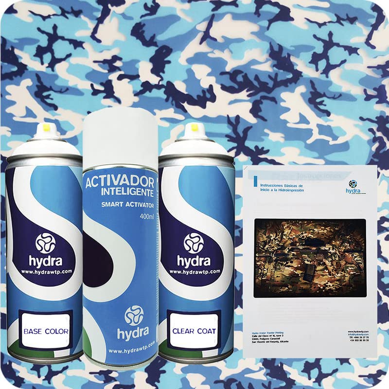 STARTER Kit Hidroimpresion: 1 Activador 400 ml + 1 barniz y color de fondo adecuados de 400 ml + 1 Manual + 1 Lámina hidroimpresión camuflaje. Ancho: 50cm. Largo: 100cm (HCA-130)