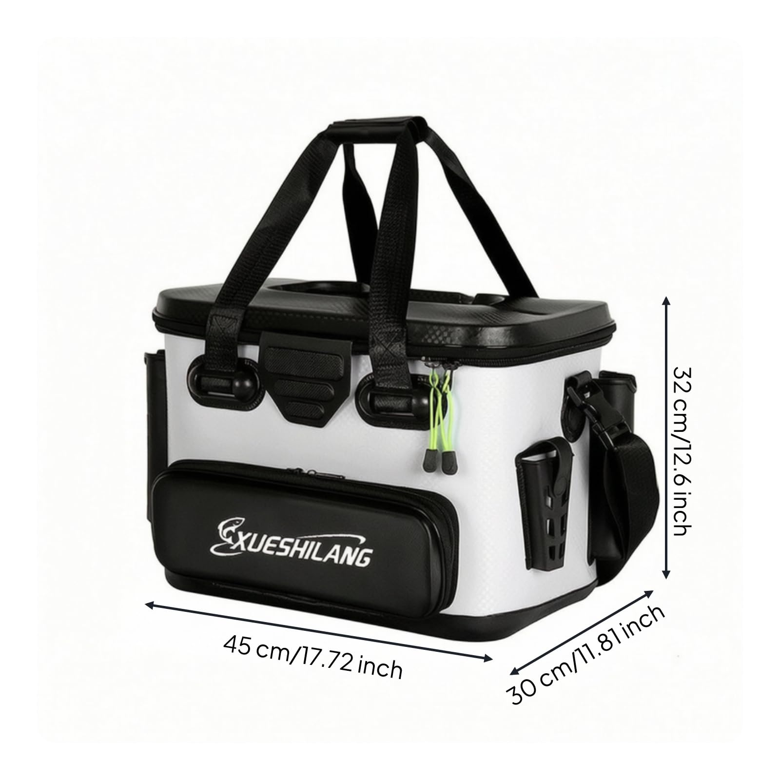 LOVIVER Contenitore da Pesca Scatola da Attrezzatura Organizzatore Rigido Borsa Porta Canne Portaoggetti con Manico Superiore E Tracolla per, Bianco, Grande