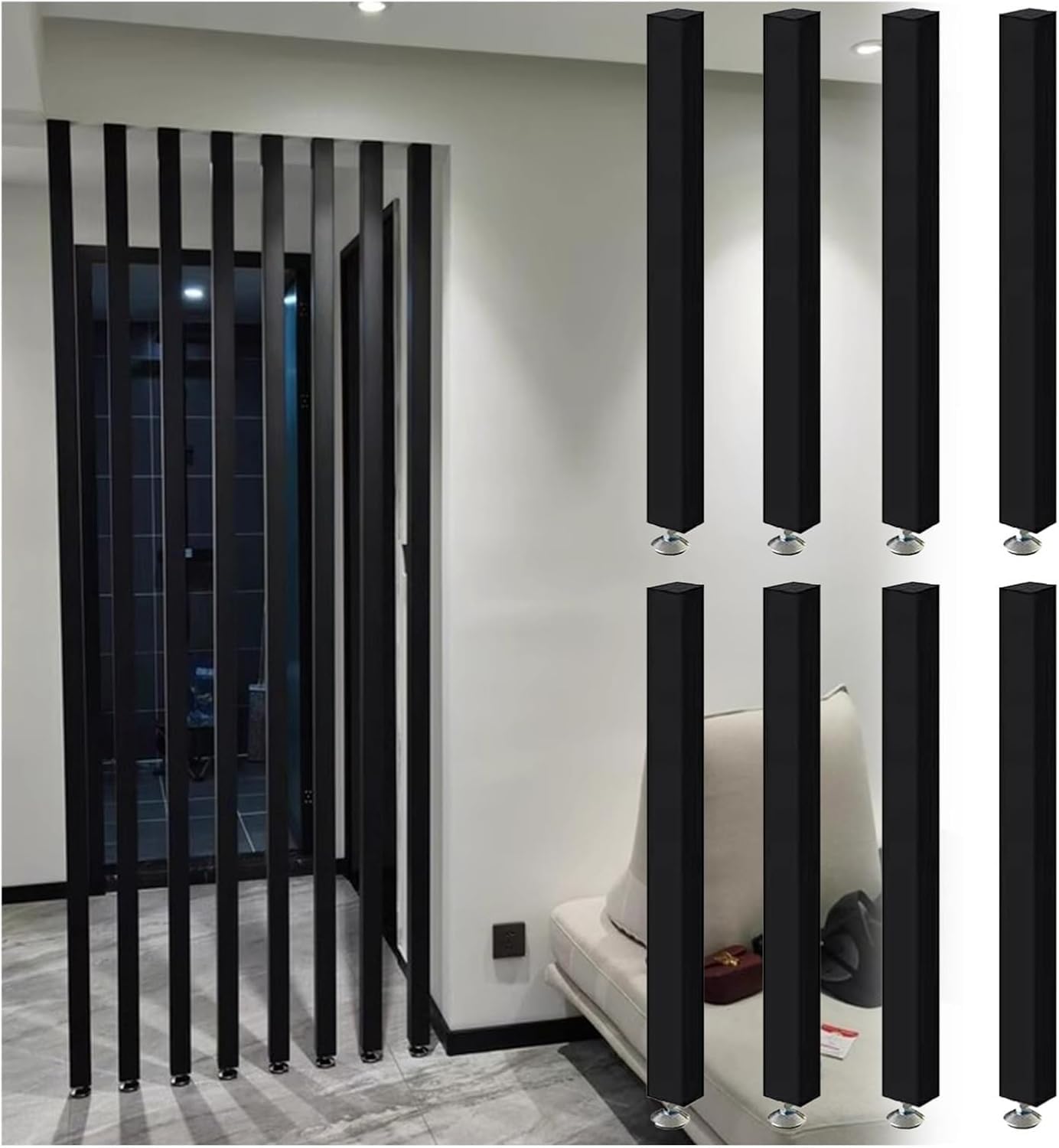 GLETSF Adjustable Freestanding Room Divider - Wood Slat Partition Screen For Home/Office/Hotel, Ceiling To Floor, No Drill Required, 140Cm Privacy Solution-Black-80cm/2.6ft