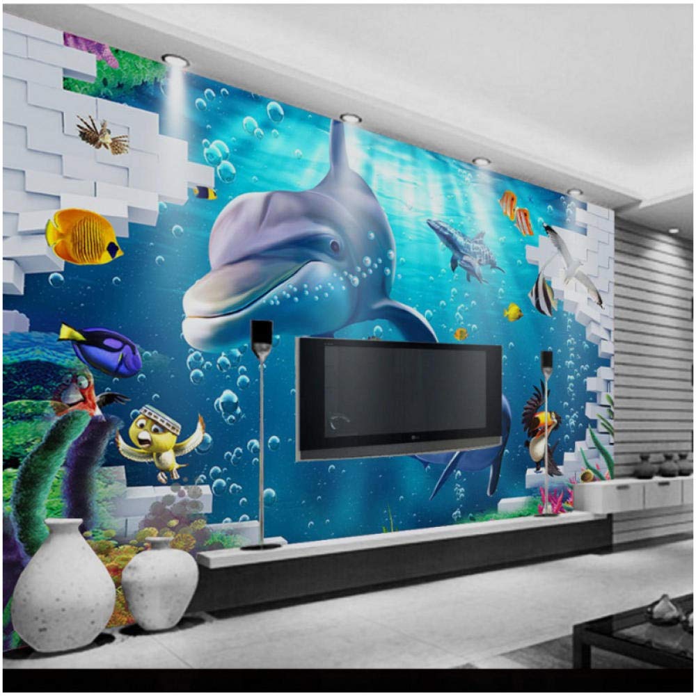 Amazon Mingld カスタム3d壁画神秘的な青い水中世界テレビ背景壁紙海壁画子供壁紙漫画 150x1cm 壁紙