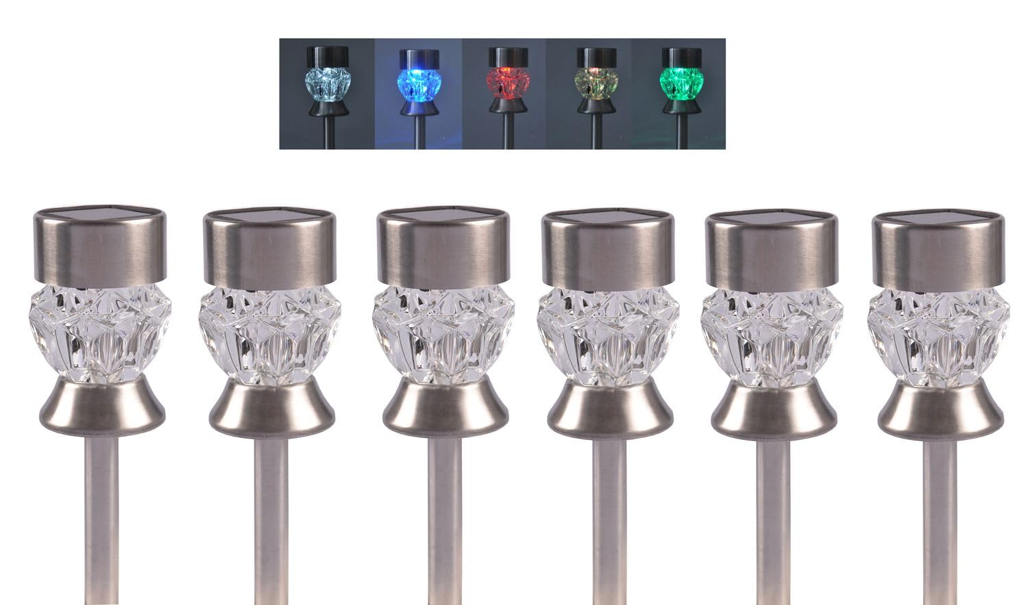 LED Solarleuchten 23 cm Farbwechsel Edelstahl 6er Set Gartenlampen Außen | BURI Außenleuchte mit Akku, Einschaltautomatik und wetterfestem Gehäuse für Balkon, Terrasse und Gartenbeleuchtung