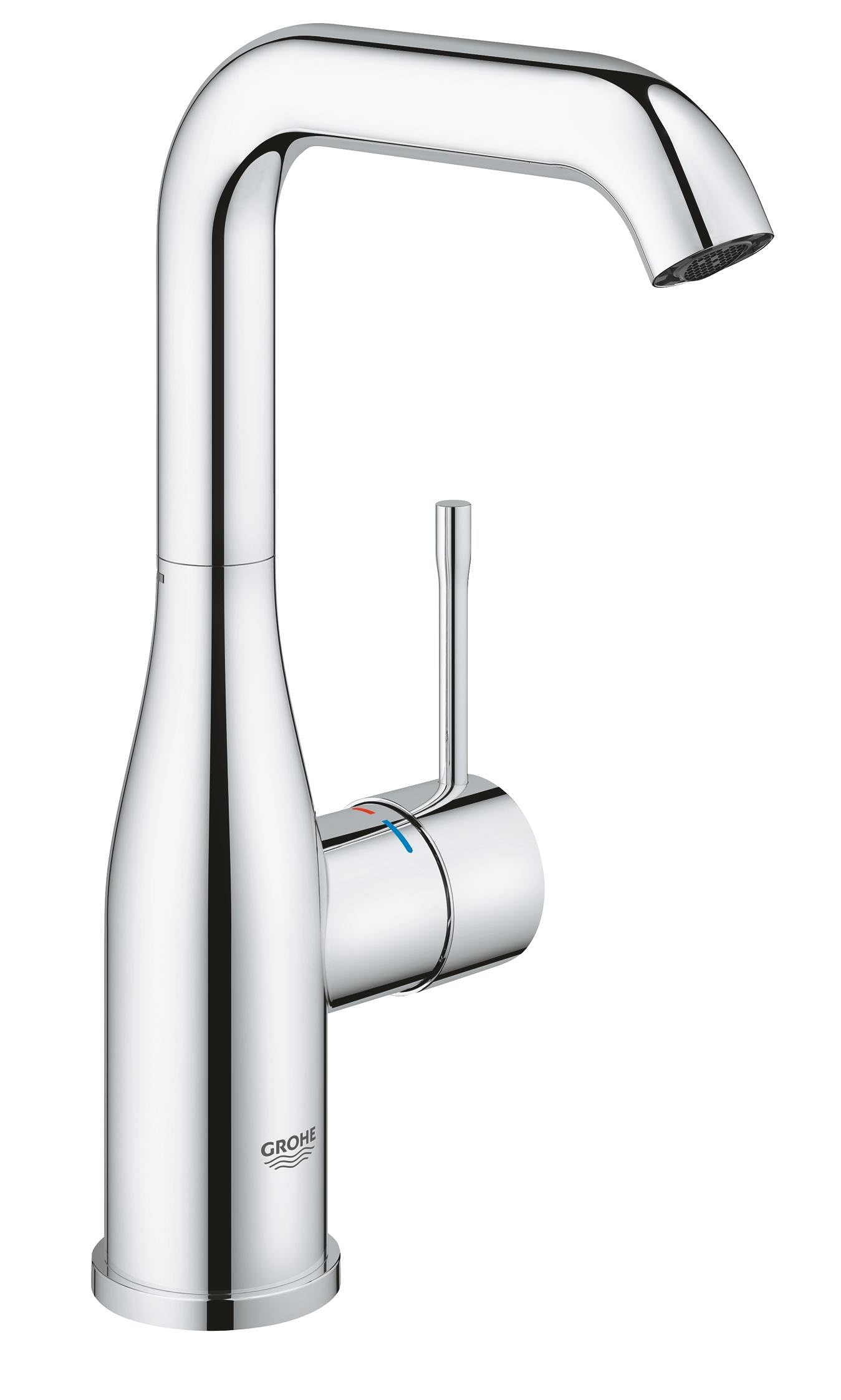GROHE Essence, Waschtischarmatur, wassersparend (Wasserhahn für das Bad, 24cm hoch, Badarmatur mit Pop-Up Ablauf, schwenkbar, einfache Installation am Waschbecken), chrom, 23799001