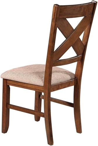 Roundhill Furniture Karven - Sillas de comedor tapizadas con respaldo cruzado en acabado avellana oscura, juego de 2