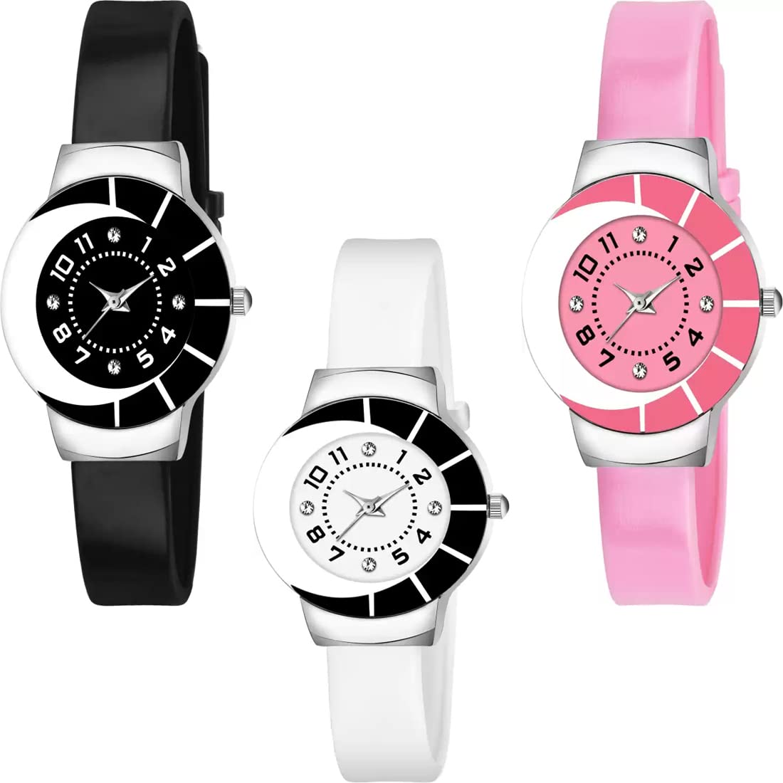 GOLDENIZE FASHION Branded Analogue Multicolour Stylish Diamond Dial Rubber Belt Watches Gift for Girls and Watch for Girls (Combo of 3) (B09XQL5DZM) Amazon Price History, Amazon Price Tracker