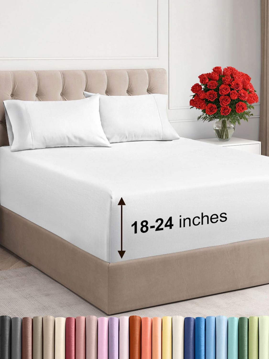 cgk linens extra deep pocket queen sheet set - 4 piece breathable amp cooling bed sheets - hotel luxury sheet set - super soft comfy fade amp wrinkle free - fits extra deep mattresses - white sheets set