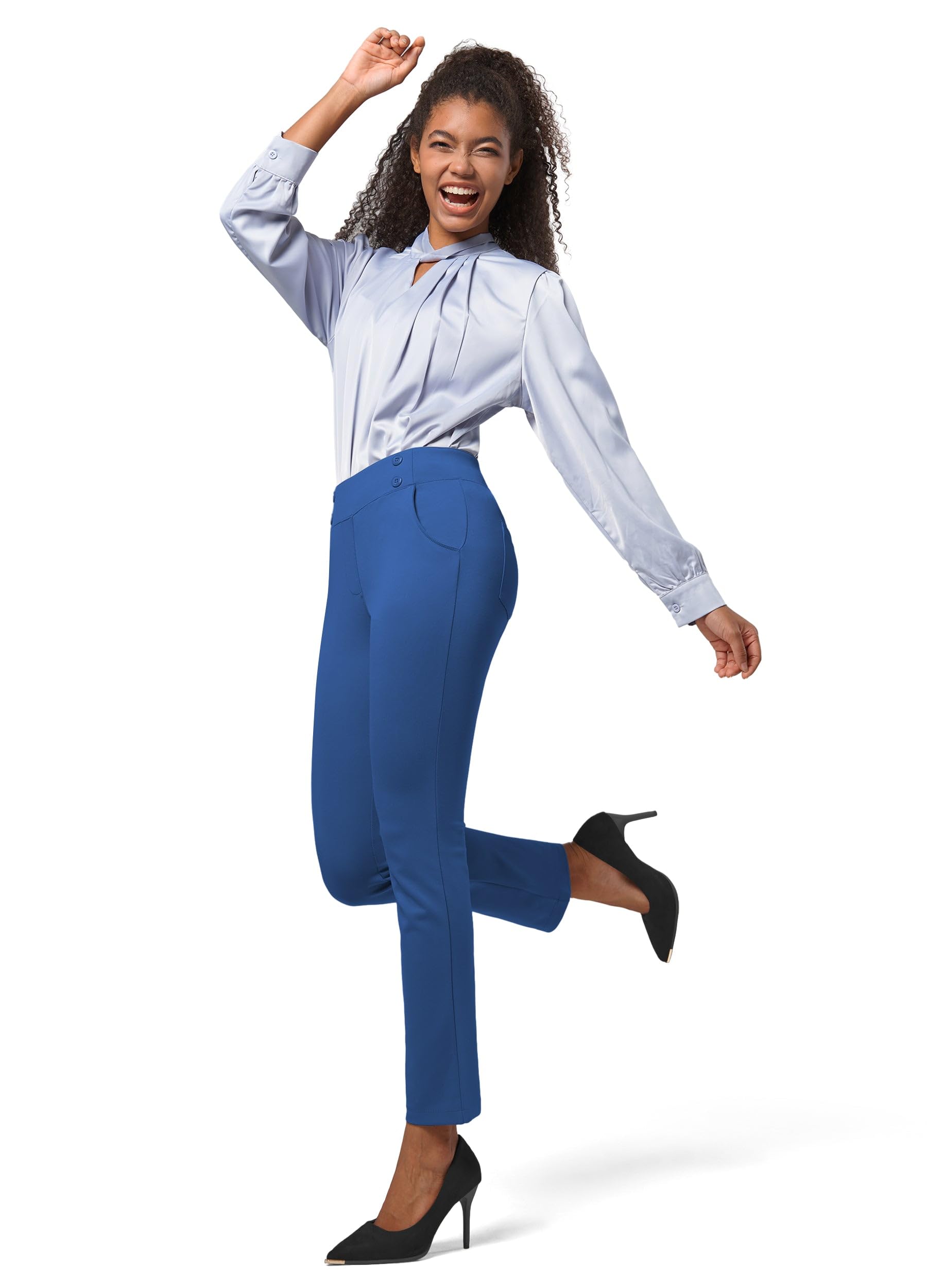 Willit Pantalon de yoga extensible pour femme - Pantalon de travail décontracté taille haute - 68,6 cm