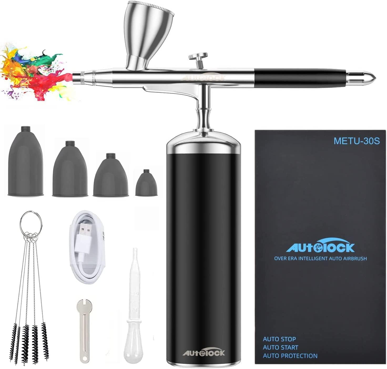 Autolock Airbrush Kit 30PSI with Compressor, Wireless Airbrush Gun Kit