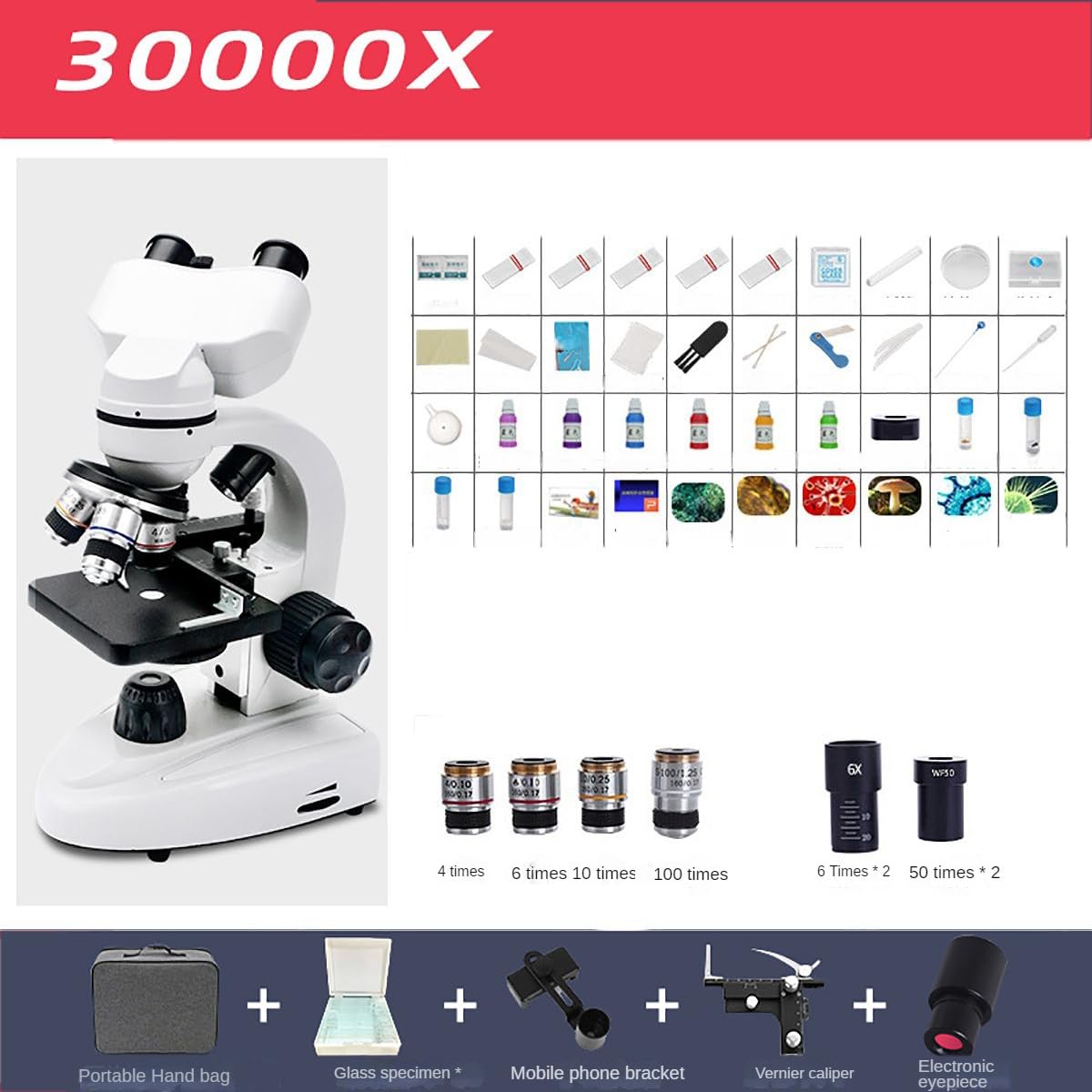 Microscopio Binocular, Microscopio Electrónico para Adultos, 12,000x, Ocular Puede Conectarse A Una Computadora, Teléfono Móvil, Equipo De Laboratorio, Microscopio Biológico Profesional- 30000X