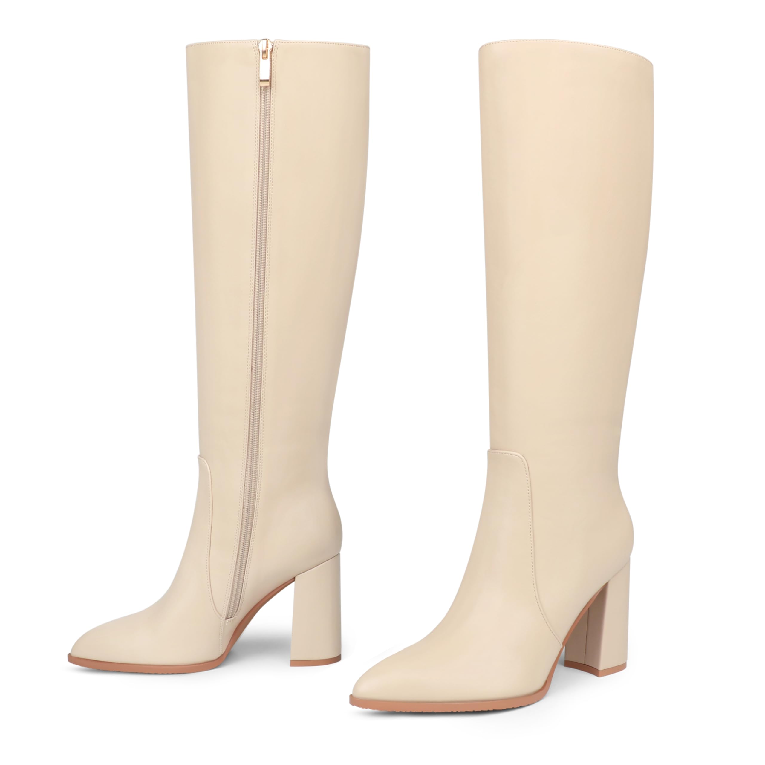 MERUMOTE Womens Knee Boots Closed Toe Chunky Heels Side Zipper Boots