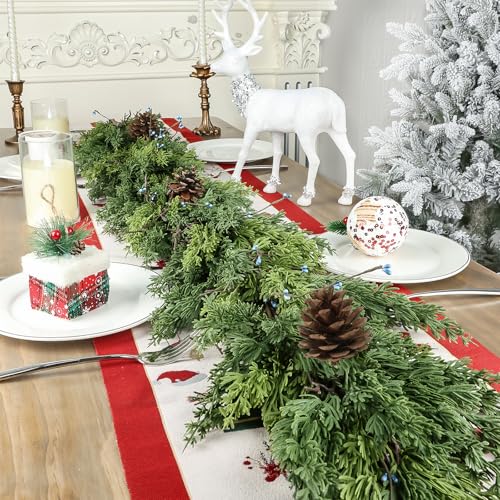 image for OZFHUA 6 FT Cedar Garland - Artificial Christmas Garland with Pine Con