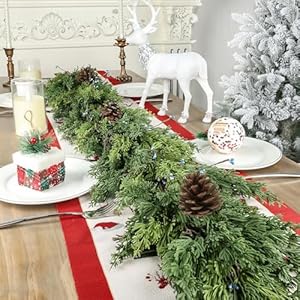 6 FT Cedar Garland Artificial Christmas Garland with Pine Cones Berry for Christmas Decorations Holiday Seasonal Outdoor Indoor Home Decor