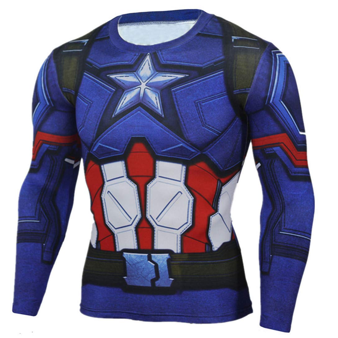 Hot Movie Super Hero Quick-Drying ElasticT-Shirt Costume (X-Small,Captain 1)