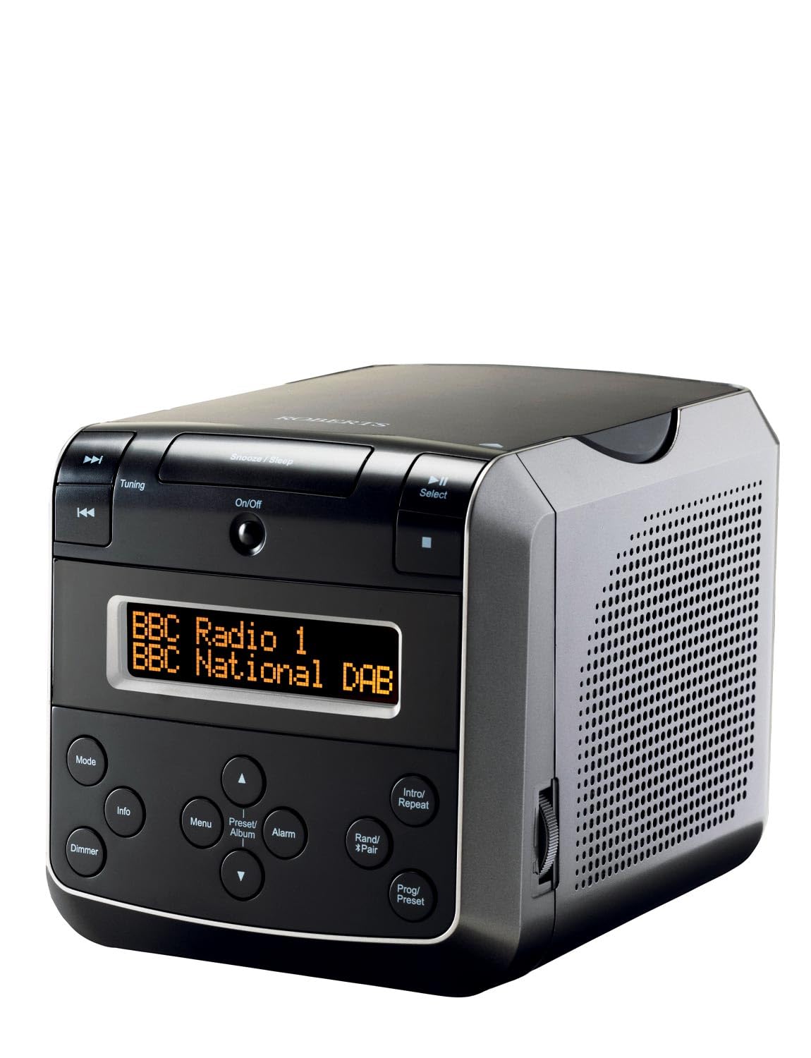 Roberts Sound 48 DAB/DAB+/FM Stereo Clock Radio with CD, Bluetooth, USB Playback/Charging - Black