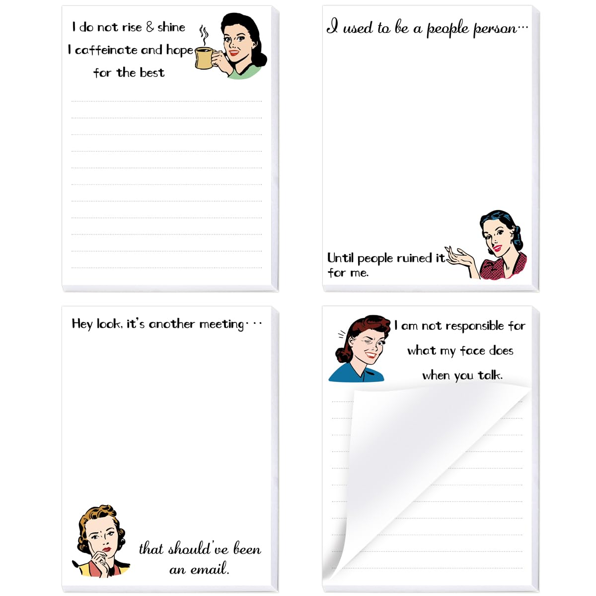 Funny Notepads for Women Sarcastic Work Notepad Novelty Memo Pad To Do List for Adults Coworkers Colleague Office Supplies 4Pcs